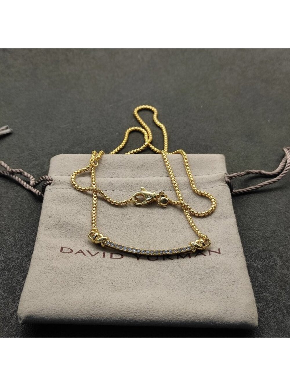 David Yurman Two-Tone Diamond Curved Bar Necklace
